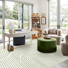 Darrell Washable Abstract Rainbow Stripe Green/White Rug Area Rugs Lahome