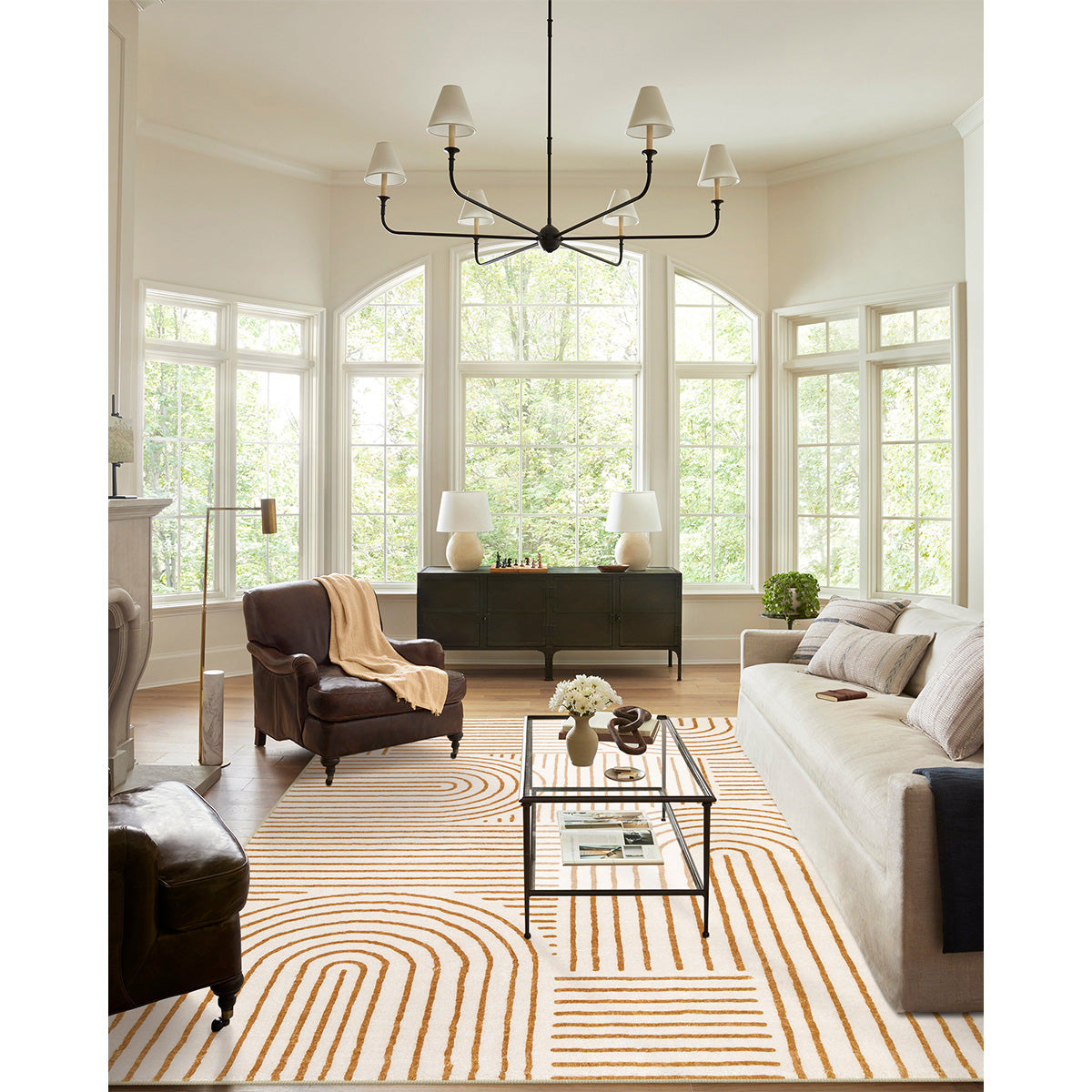 Darrell Washable Abstract Rainbow Stripe Orange/White Rug Area Rugs Lahome