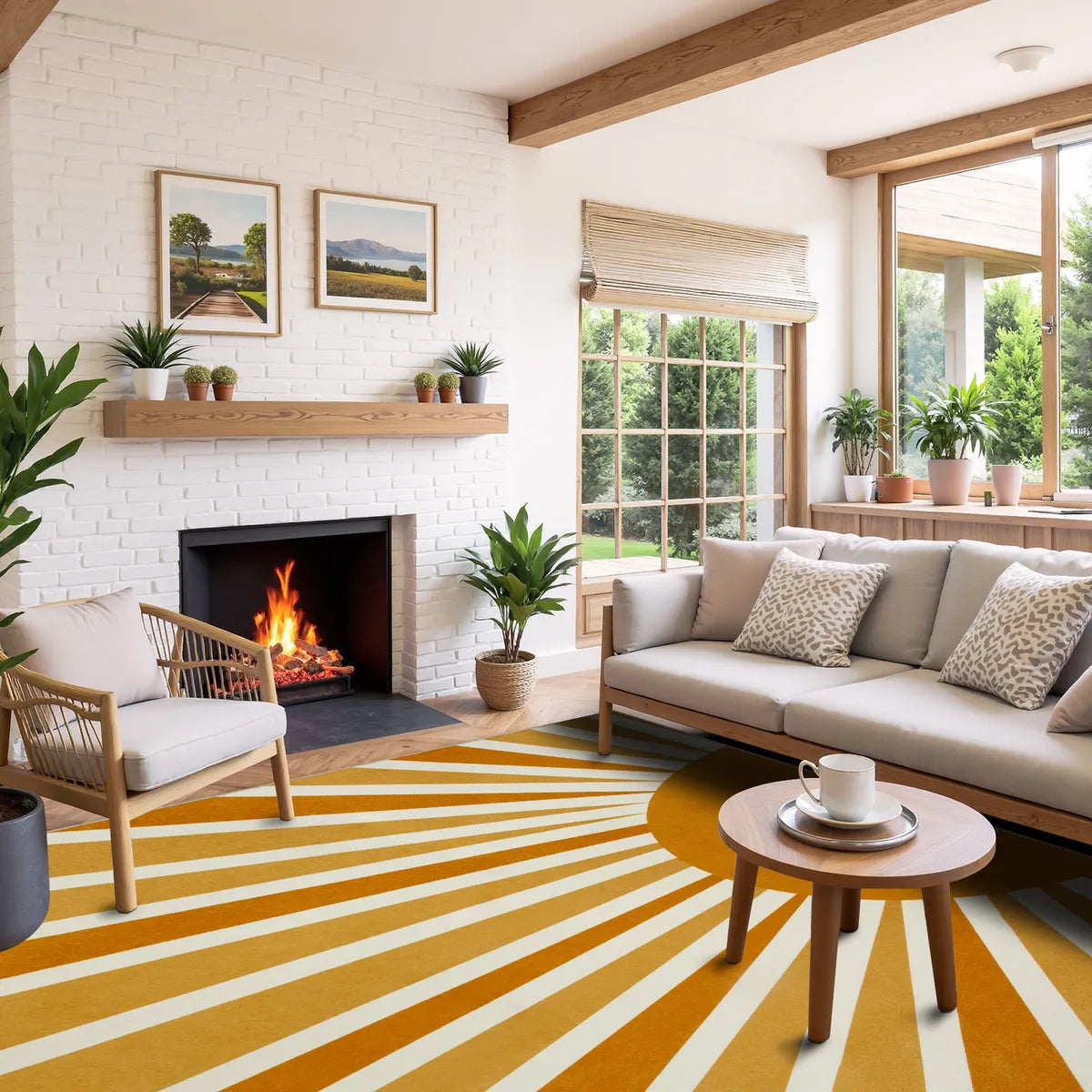 Elora Washable Boho Rainbow Sunshine Orange Round Rug Area Rugs Lahome