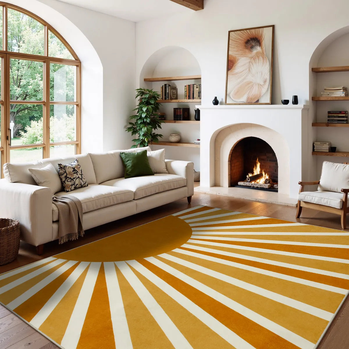 Elora Washable Boho Rainbow Sunshine Orange Round Rug Area Rugs Lahome 8' x 10'