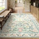 Sylvie Washable Boho Modern Parisian Garden Floral Beige Rug Area Rugs Lahome
