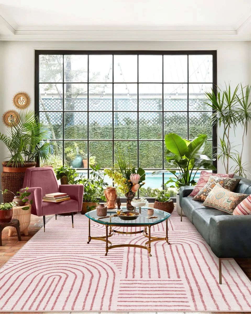 Darrell Washable Abstract Rainbow Stripe Pink/White Rug Clearance Rugs Lahome