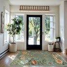 Flore Washable Boho Modern Parisian Floral Scalloped Green Rug Area Rugs Lahome