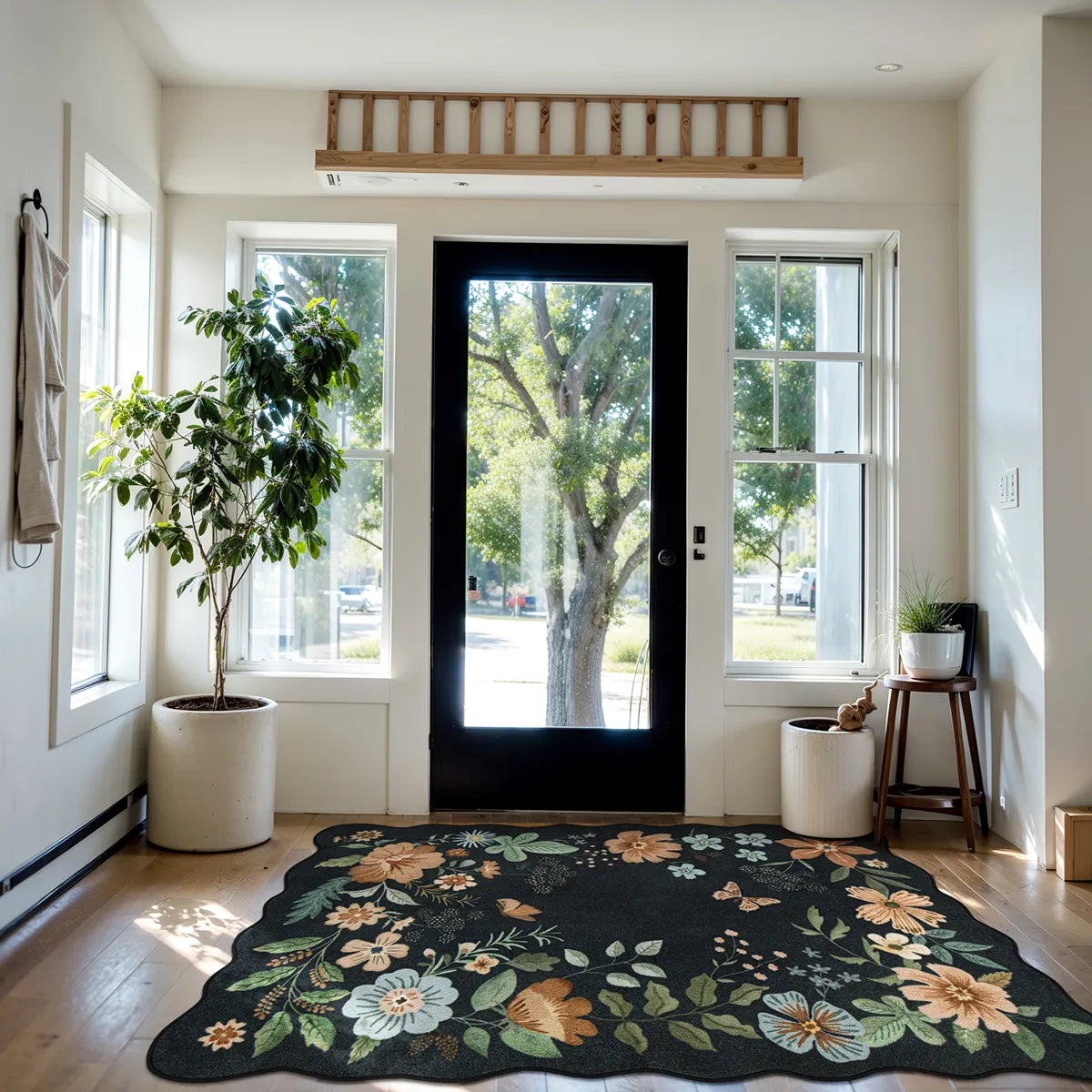 Flore Washable Boho Modern Parisian Floral Black 4x6 Rug Clearance Rugs Lahome 4' x 6'