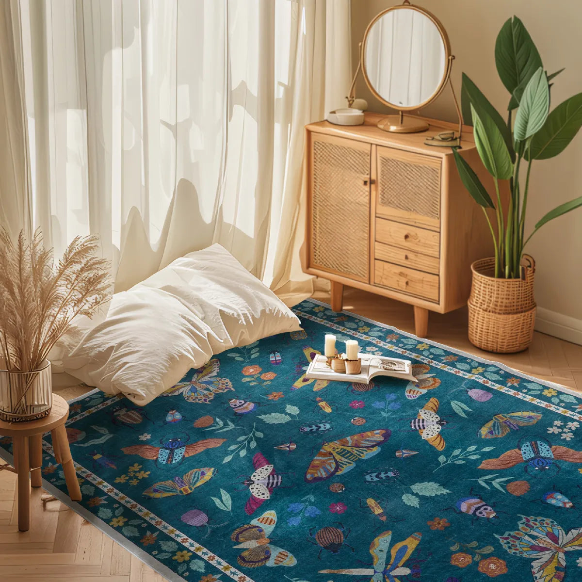 Vionnet Washable Modern Parisian Insect Green Area Rug Clearance Rugs Lahome