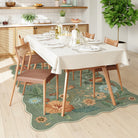 Flore Washable Boho Modern Parisian Floral Scalloped Green Rug Area Rugs Lahome