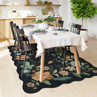 Flore Washable Boho Modern Parisian Floral Scalloped Black Rug Area Rugs Lahome
