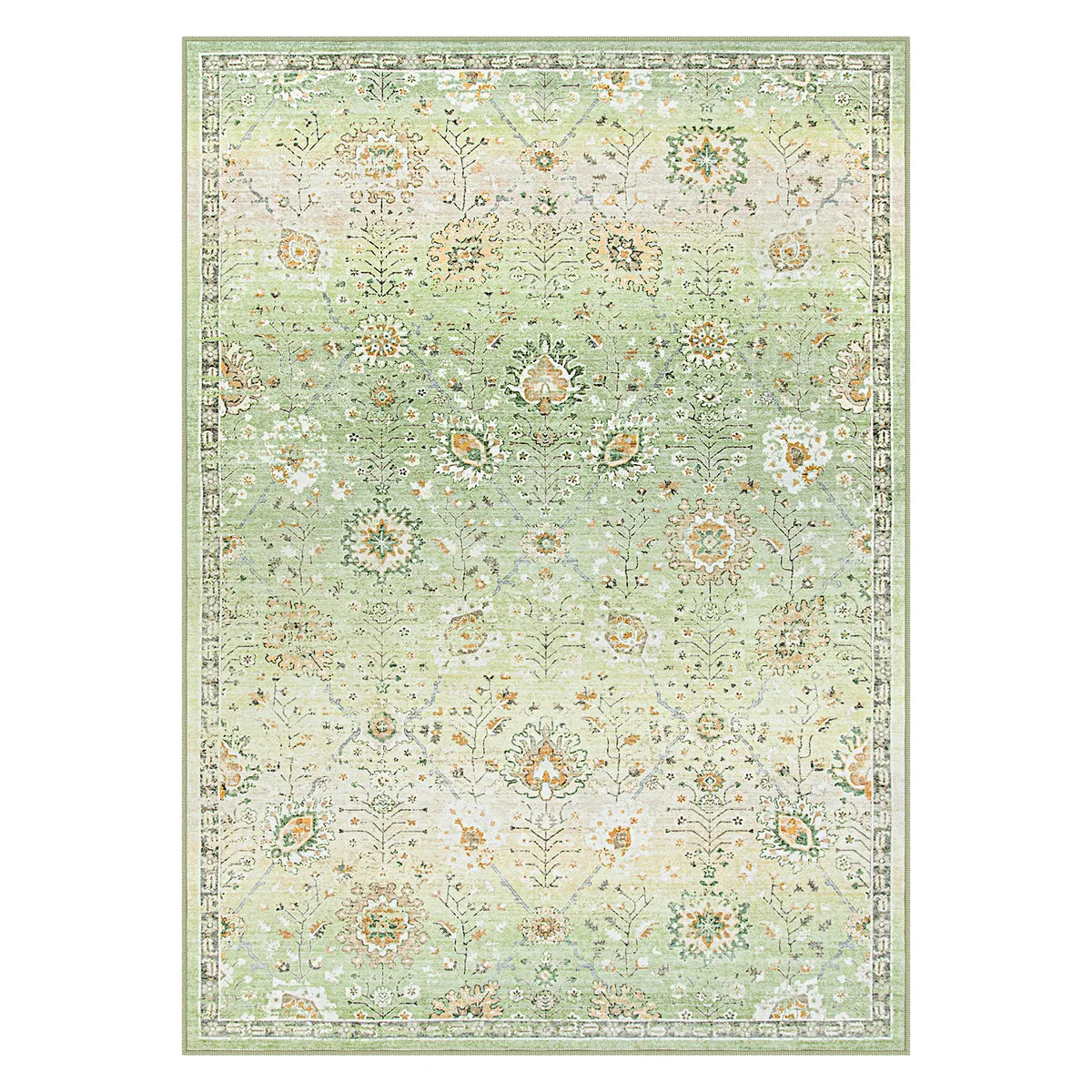 Flavie Washable Boho Modern Parisian Floral Aesthetic Green Rug Area Rugs Lahome