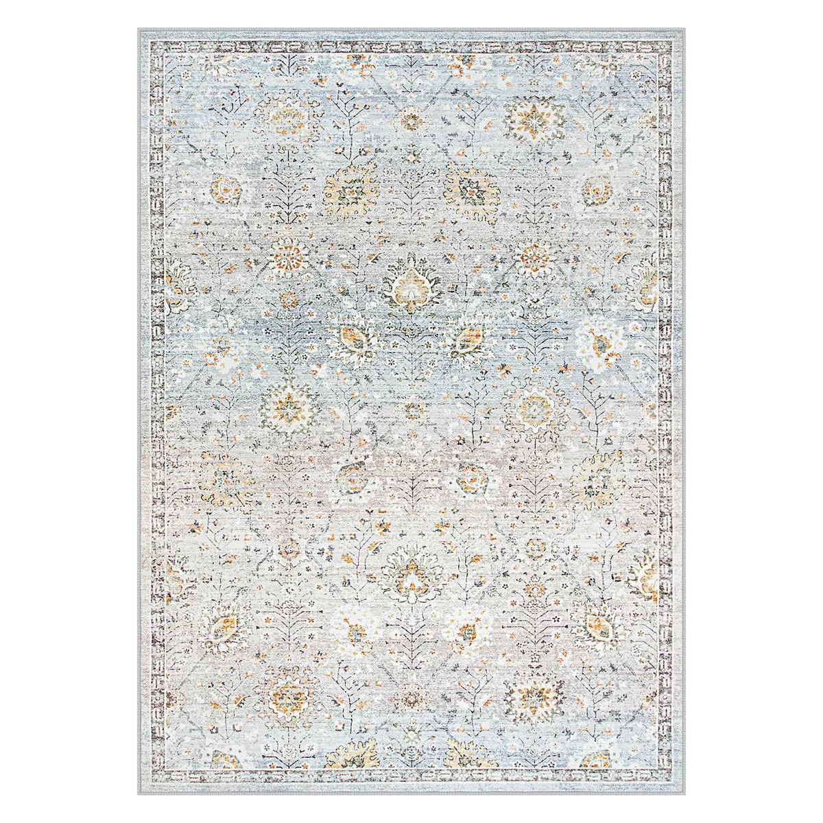 Flavie Washable Boho Modern Parisian Floral Aesthetic Blue/Grey Rug Area Rugs Lahome