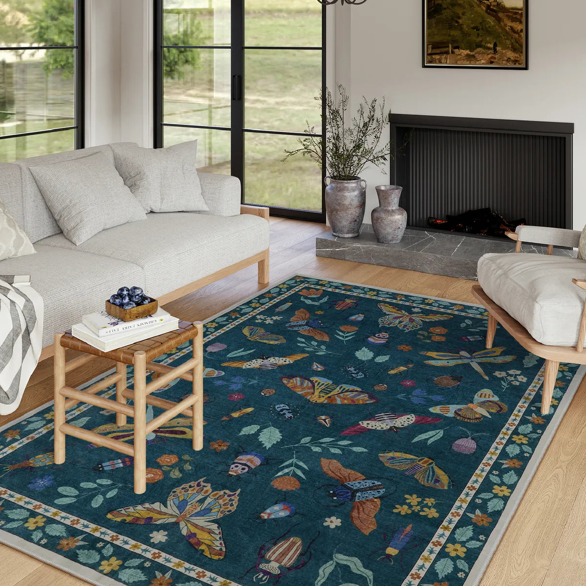 Vionnet Washable Modern Parisian Insect Green Area Rug Clearance Rugs Lahome