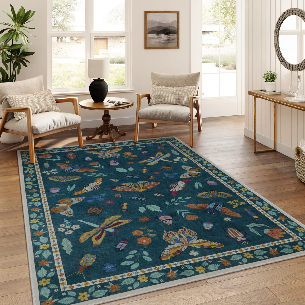 Vionnet Washable Modern Parisian Insect Green Area Rug Clearance Rugs Lahome