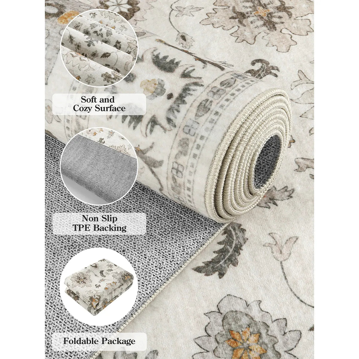 Baye Washable Distressed Vintage Boho Chic Beige Rug Area Rugs Lahome