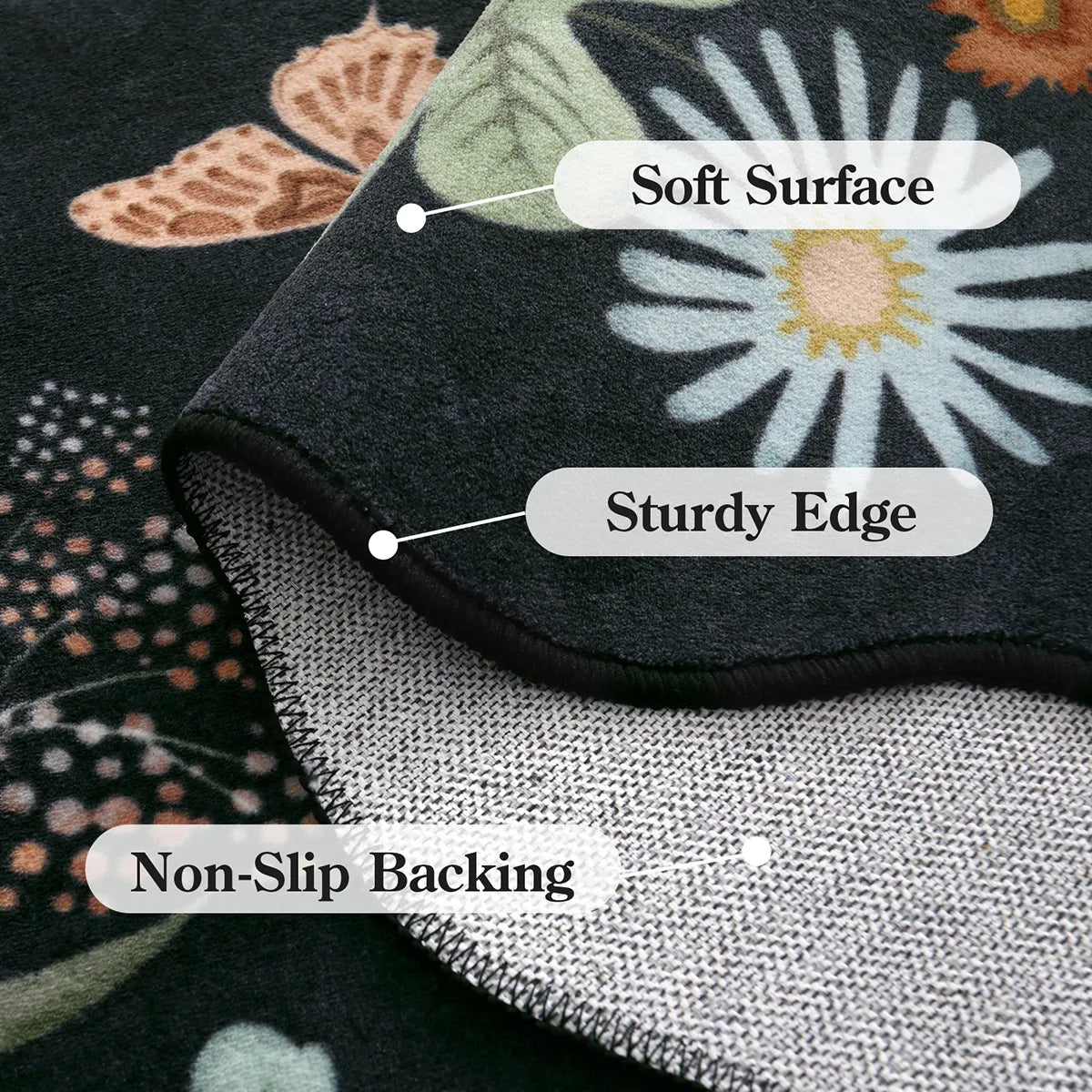 Flore Washable Boho Modern Parisian Floral Black 4x6 Rug Clearance Rugs Lahome