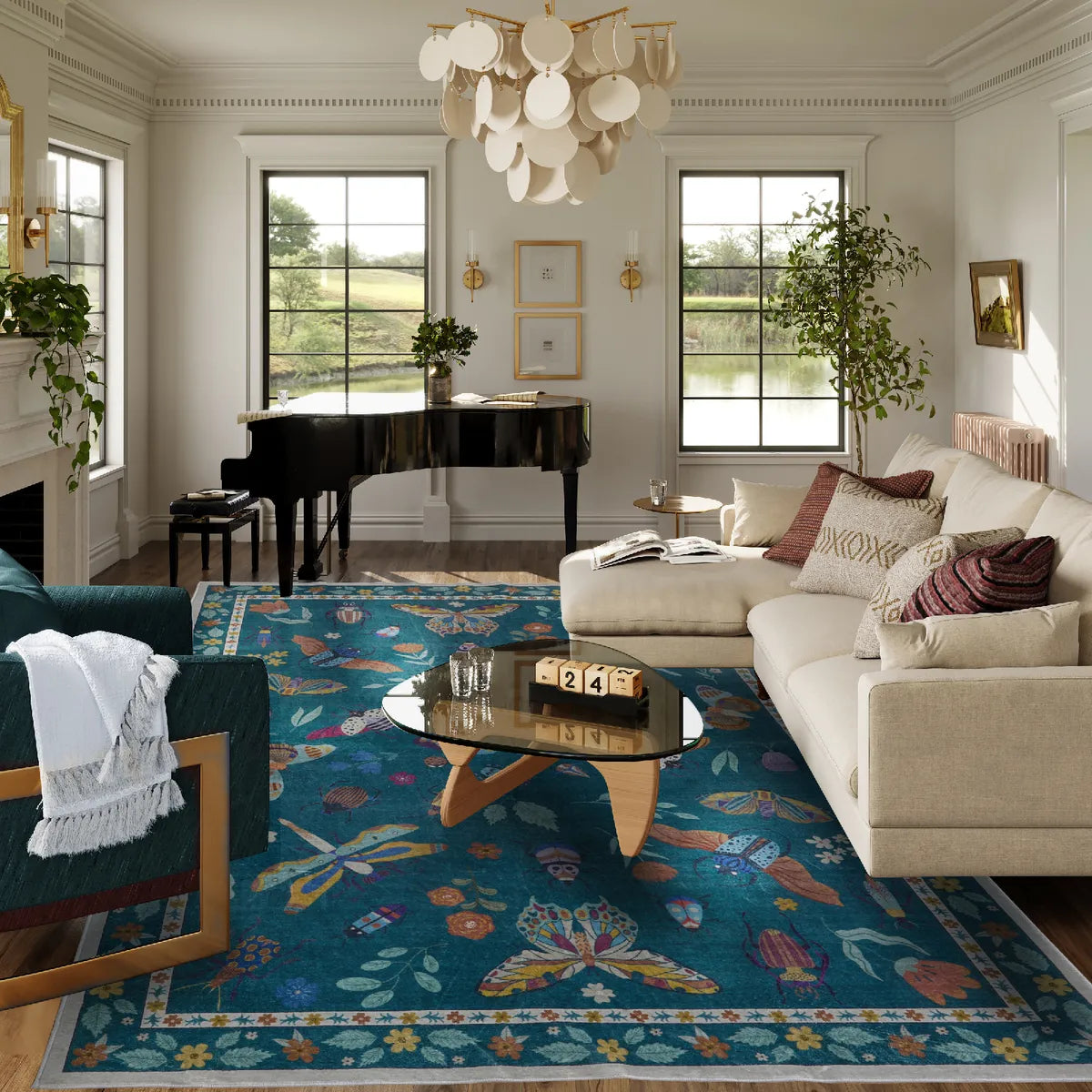 Vionnet Washable Modern Parisian Insect Green Area Rug Clearance Rugs Lahome