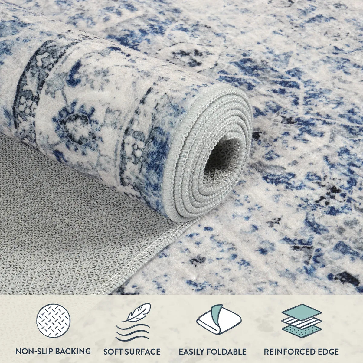 Margot Washable Vintage Distressed Blue Rug Clearance Rugs Lahome