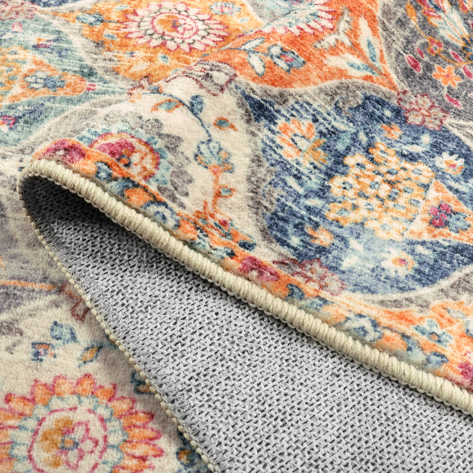 Elise Washable Ultra-thin Vintage Floral Moroccan Trellis Red & Orange Rug Area Rugs Lahome