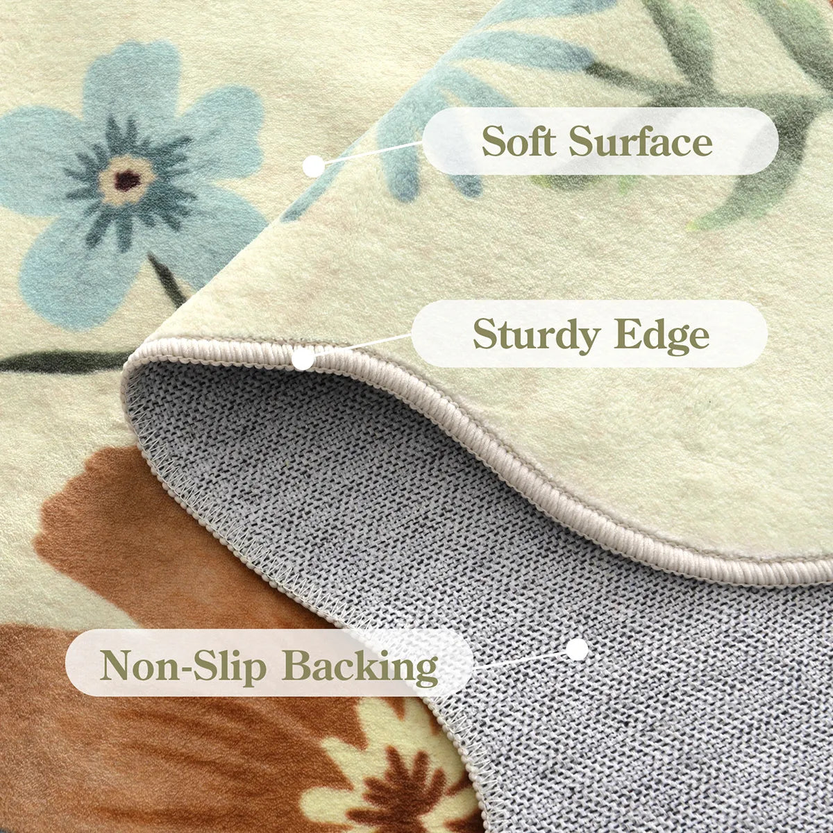 Flore Washable Boho Modern Parisian Floral Scalloped Beige Rug Area Rugs Lahome