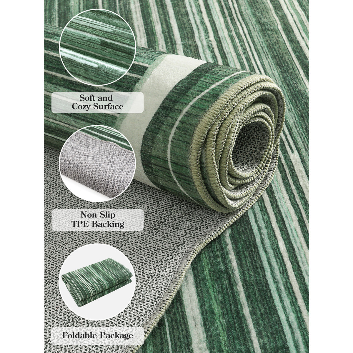 Estelle Washable Modern Abstract Bordered Scalloped Green Rug Irregular Rugs Lahome