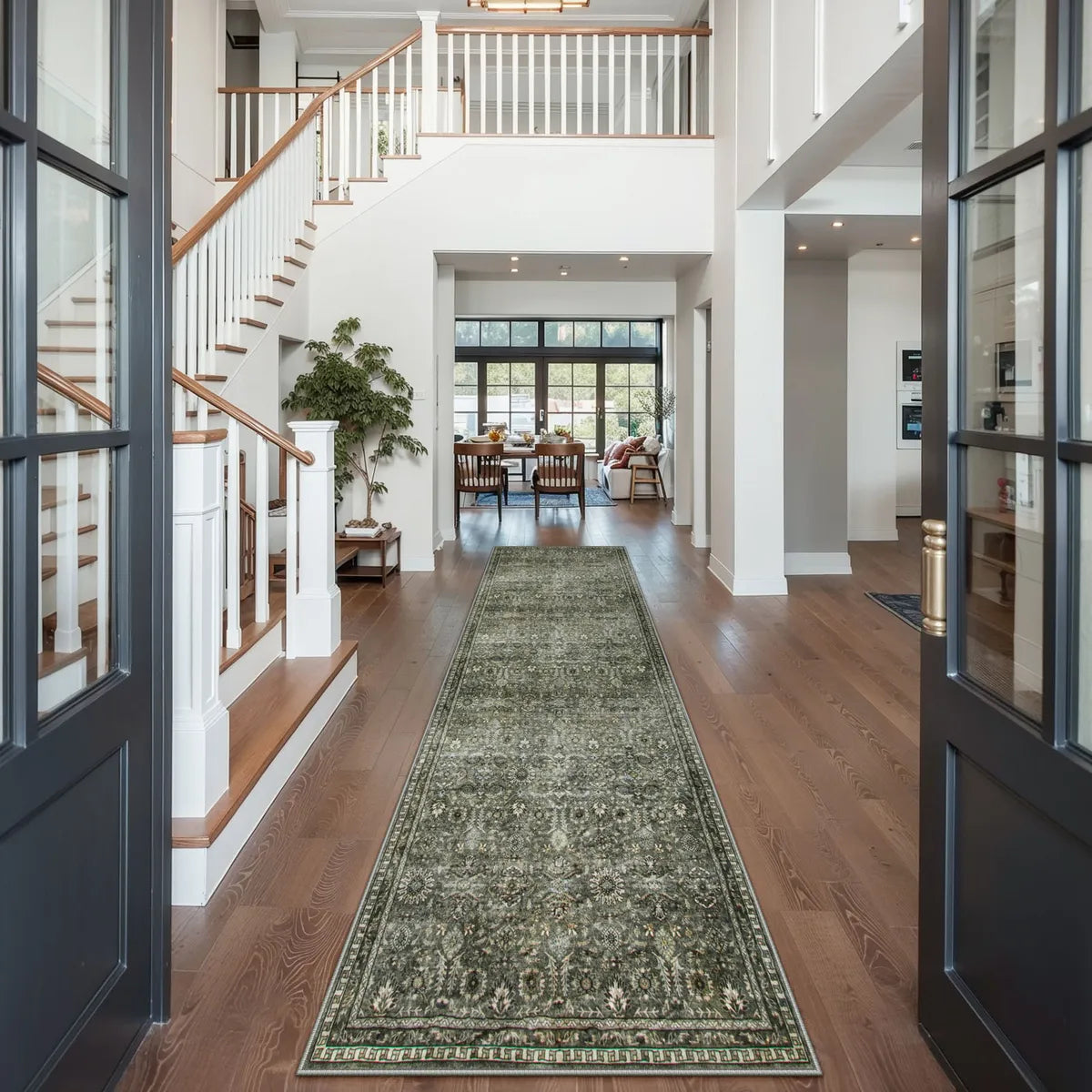 Mirae Washable Vintage Persian Dark Green Rug Area Rugs Lahome