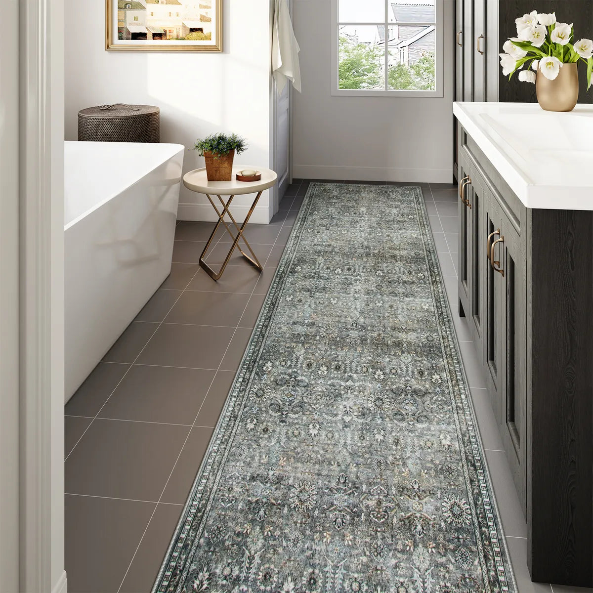 Mirae Washable Vintage Persian Taupe Rug Area Rugs Lahome