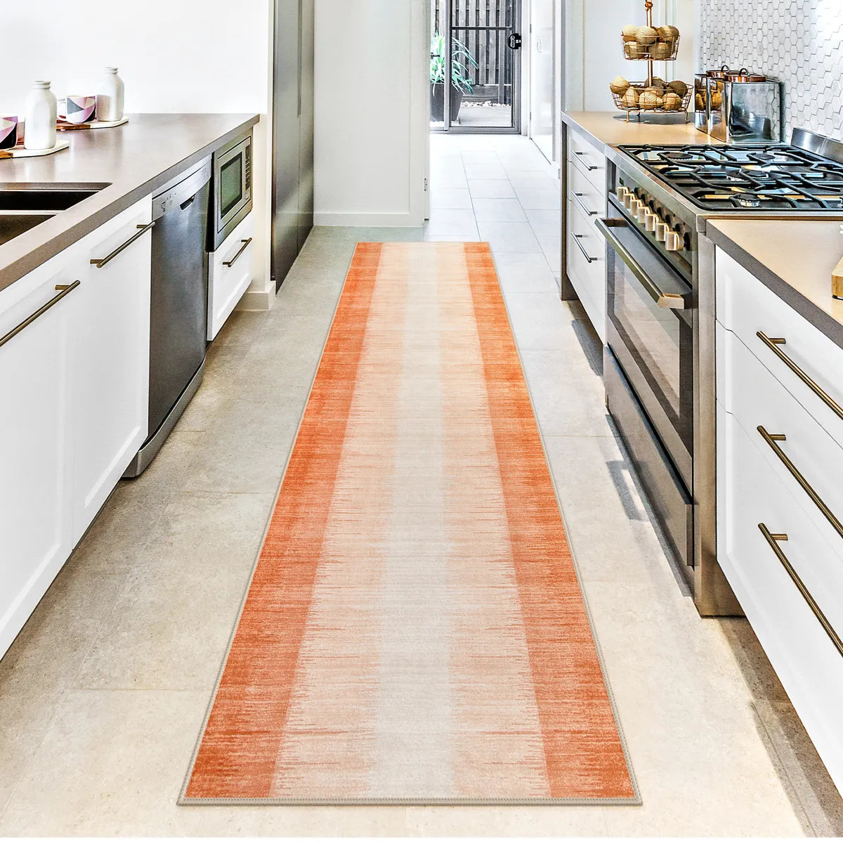 Juliette Washable Modern Gradient Stripe Orange Runner Rug Area Rugs Lahome 2'5'' x 10'