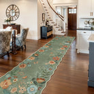 Flore Washable Boho Modern Parisian Floral Scalloped Green Rug Area Rugs Lahome
