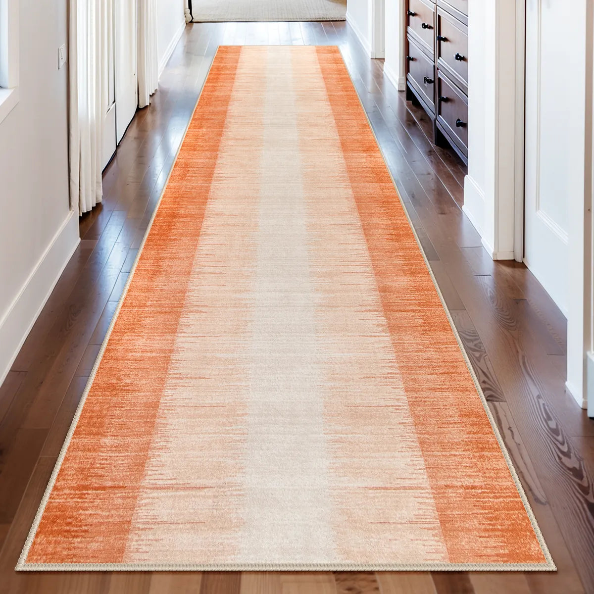 Juliette Washable Modern Gradient Stripe Orange Runner Rug Area Rugs Lahome