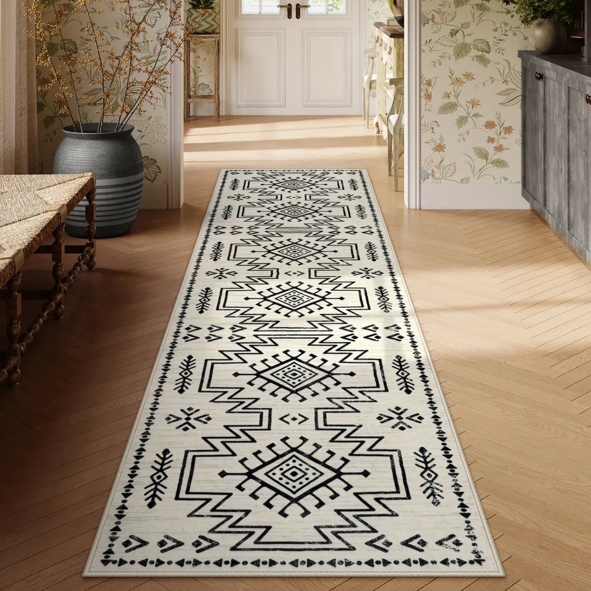 Vivienne Washable Aztec Moroccan Distressed Beige Rug Area Rugs Lahome