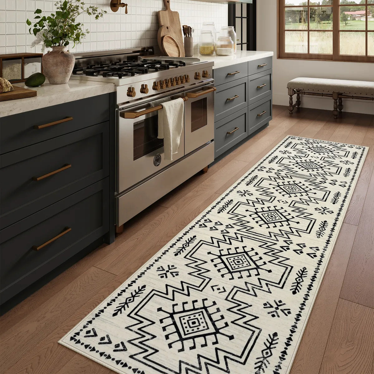 Vivienne Washable Aztec Moroccan Distressed Beige Rug Area Rugs Lahome 2' x 8'