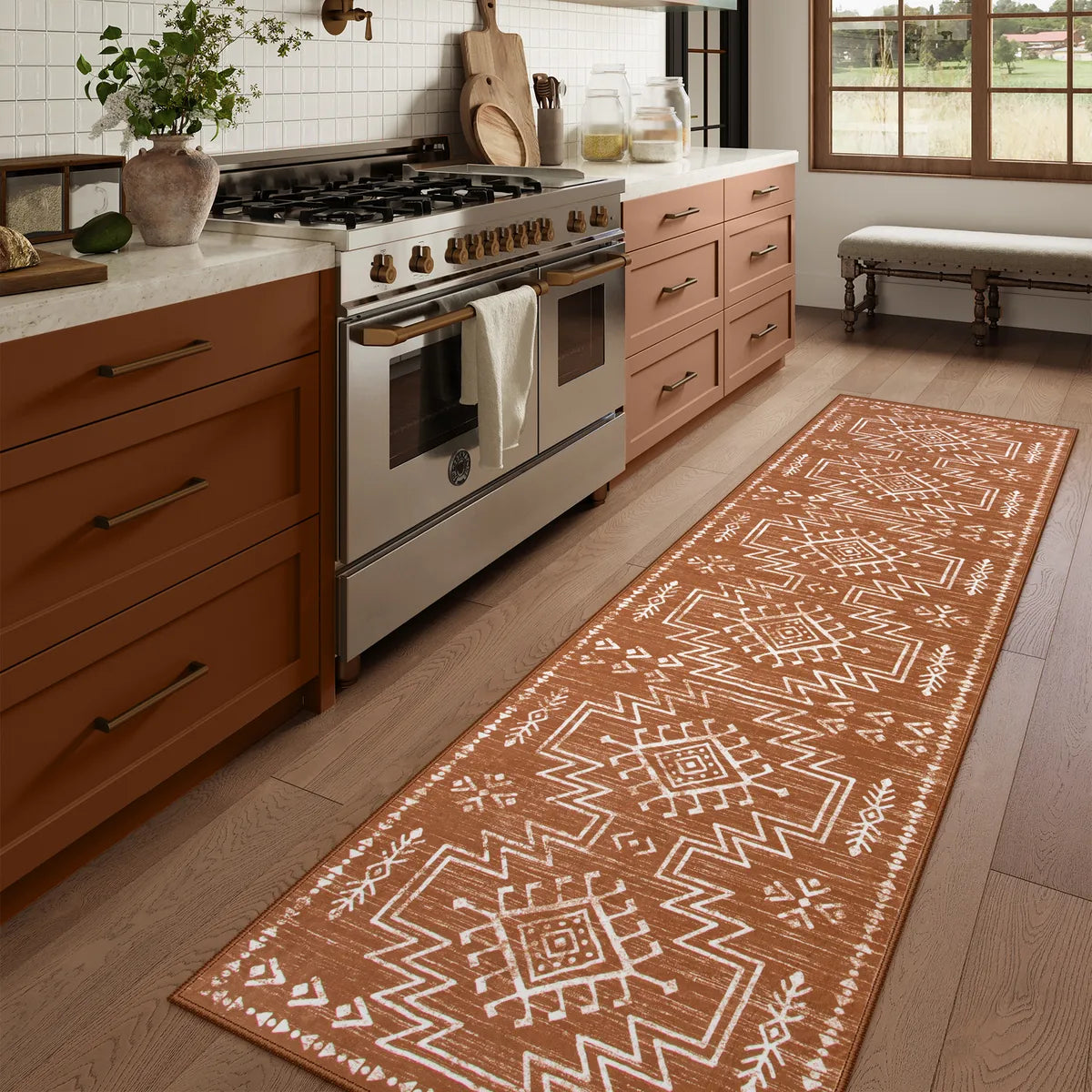 Vivienne Washable Aztec Moroccan Distressed Orange Rug Area Rugs Lahome