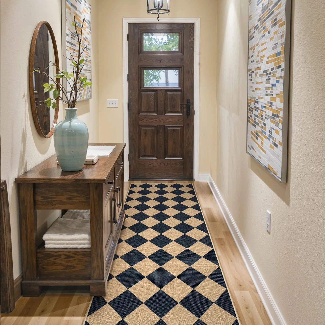 Coline Washable Geometric Checkered Easy Jute Black Indoor/Outdoor Rug Easy Jute Area Rug Lahome