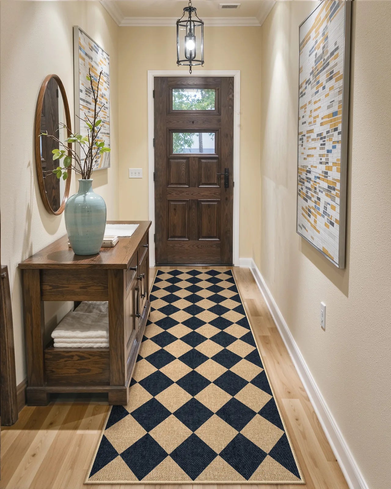 Coline Washable Geometric Checkered Easy Jute Black Indoor/Outdoor Rug Easy Jute Area Rug Lahome