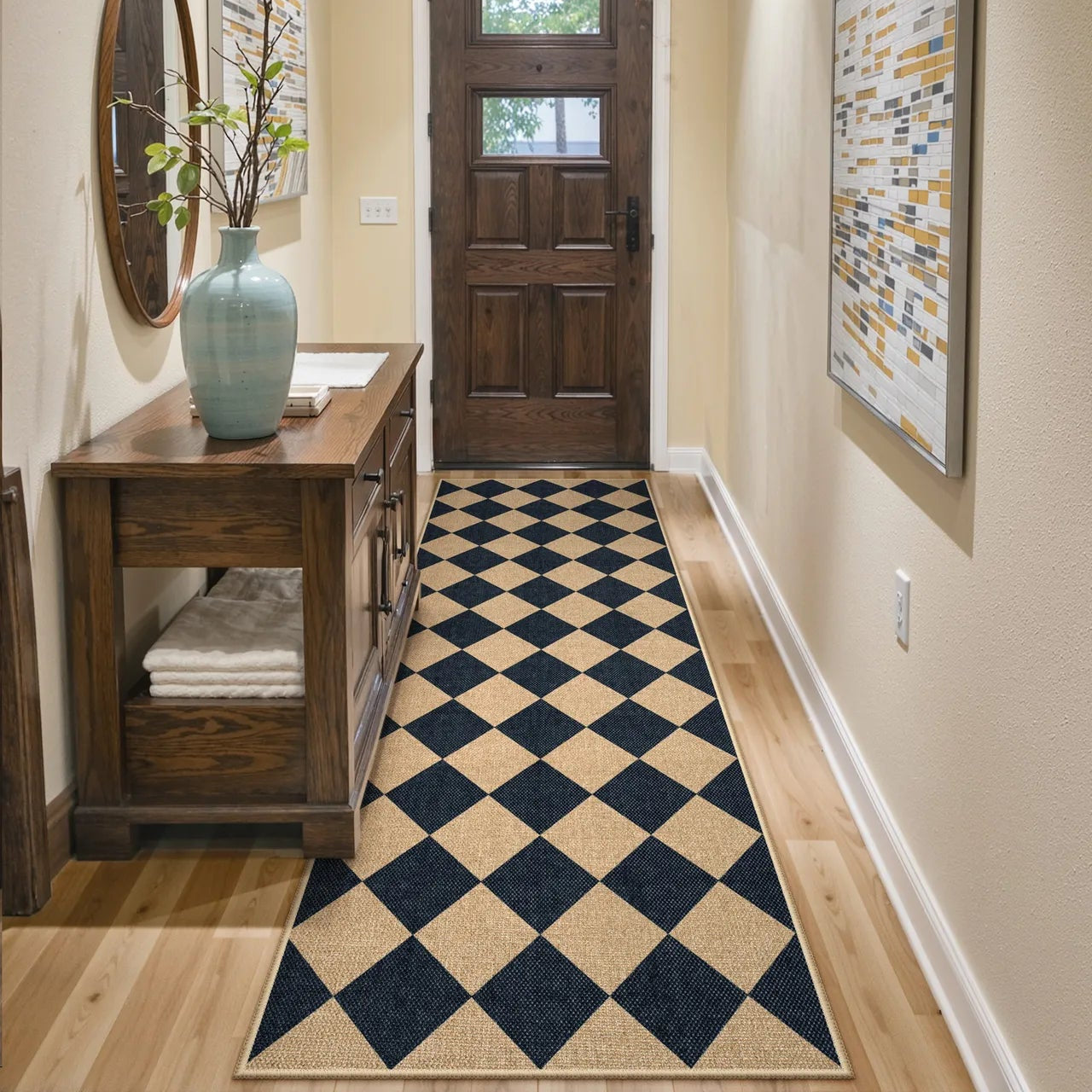 Coline Washable Geometric Checkered Easy Jute Black Indoor/Outdoor Rug Easy Jute Area Rug Lahome