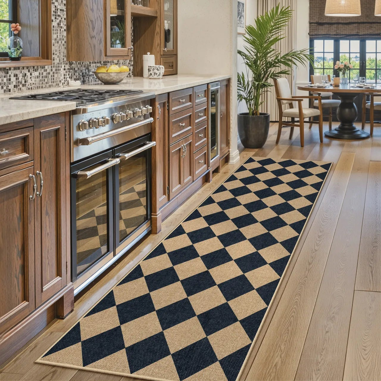 Coline Washable Geometric Checkered Easy Jute Black Indoor/Outdoor Rug Easy Jute Area Rug Lahome 2'5" x 8'