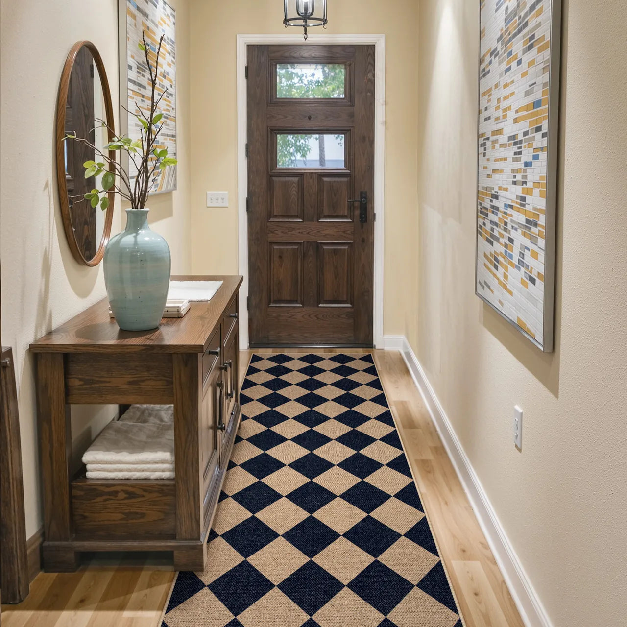 Coline Washable Geometric Checkered Easy Jute Dark Brown Indoor/Outdoor Rug Easy Jute Area Rug Lahome