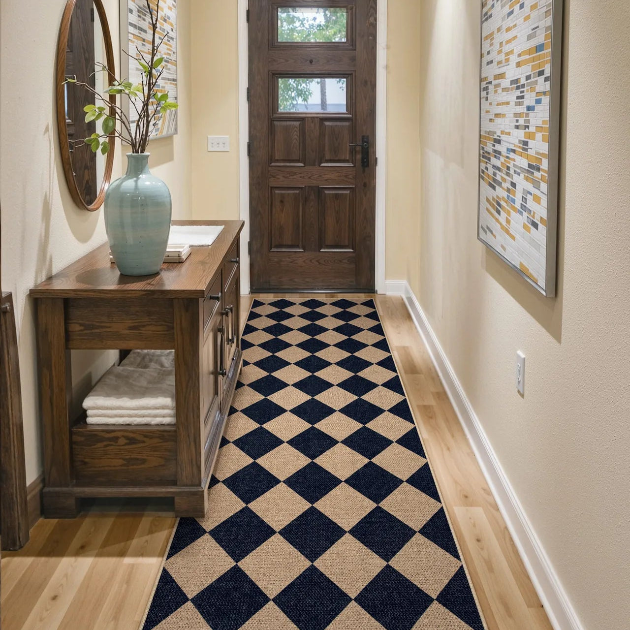 Coline Washable Geometric Checkered Easy Jute Dark Brown Indoor/Outdoor Rug Easy Jute Area Rug Lahome