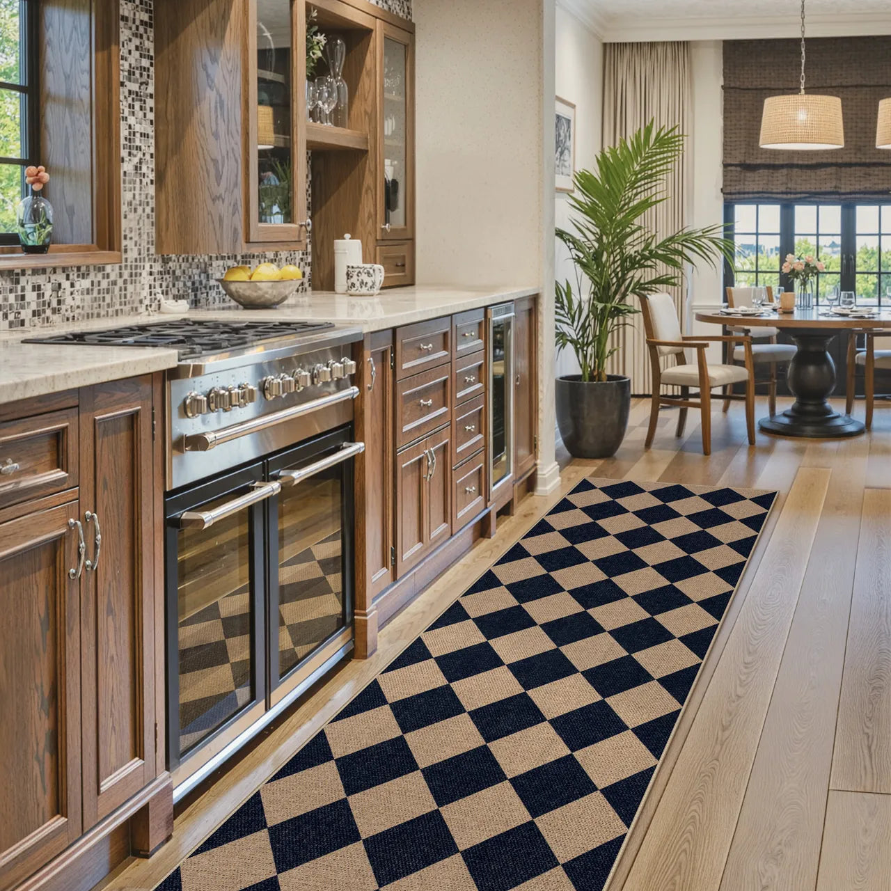 Coline Washable Geometric Checkered Easy Jute Dark Brown Indoor/Outdoor Rug Easy Jute Area Rug Lahome