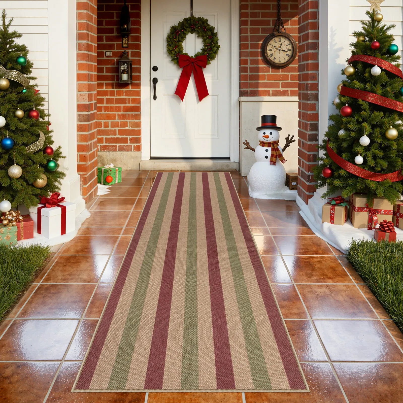 Elance Christmas Washable Easy Jute Wide Striped Red&Green Rug Easy Jute Rug Lahome