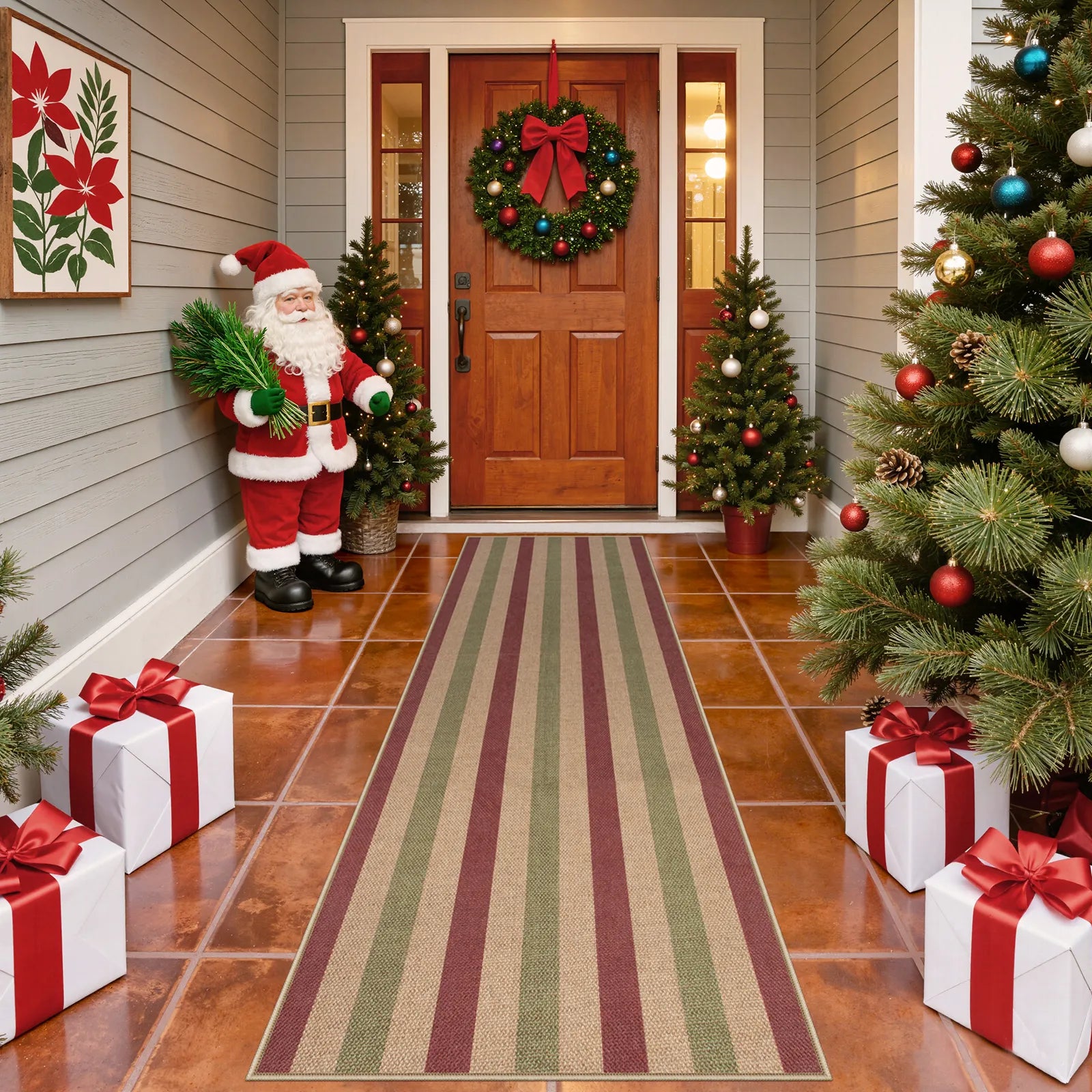 Elance Christmas Washable Easy Jute Wide Striped Red&Green Rug Easy Jute Rug Lahome
