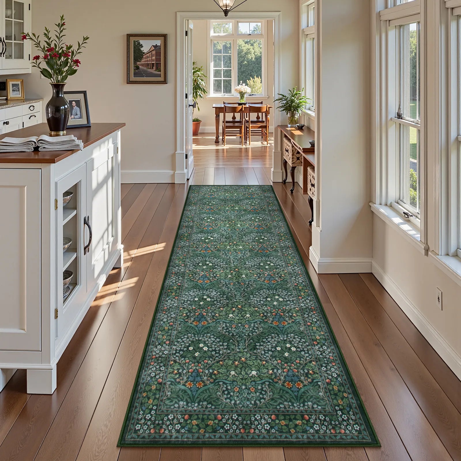 Giverny Washable Maximalism Vintage French Floral Dark Green Rug Rugs Lahome