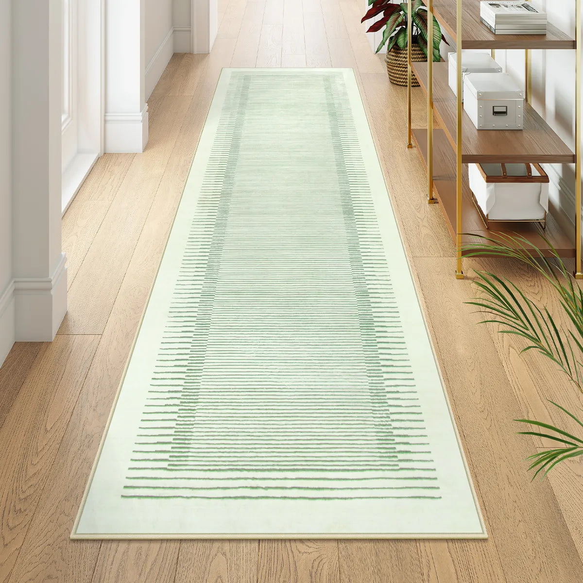 Linea Washable Modern Minimalist Line Green Runner Rug Rugs Lahome