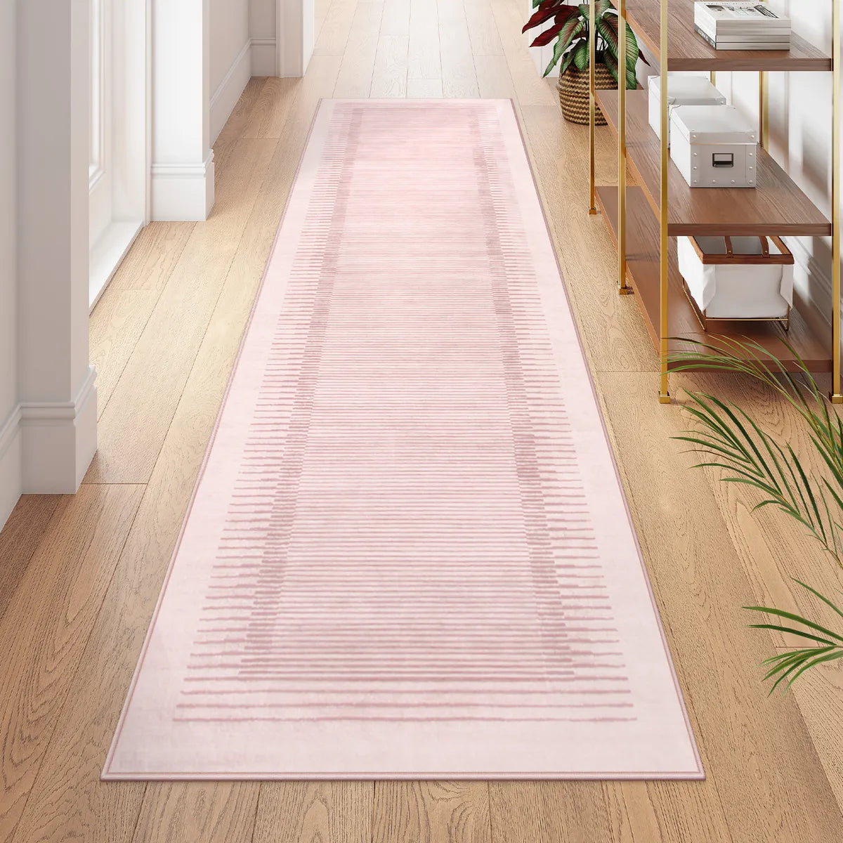 Linea Washable Modern Minimalist Line Pink Rug Rugs Lahome