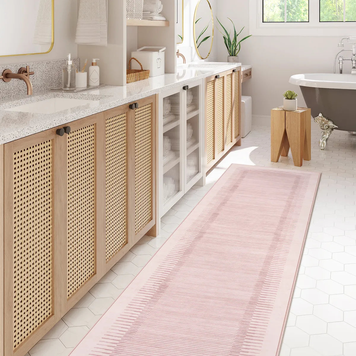 Linea Washable Modern Minimalist Line Pink Rug Rugs Lahome