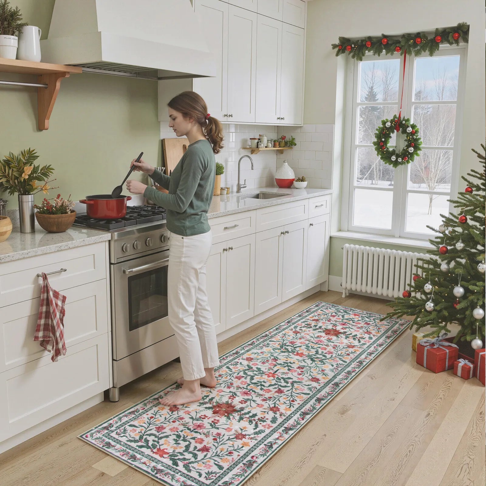 Ivan Christmas Washable Boho Modern Parisian Garden Floral Ivory Rug Area Rugs Lahome