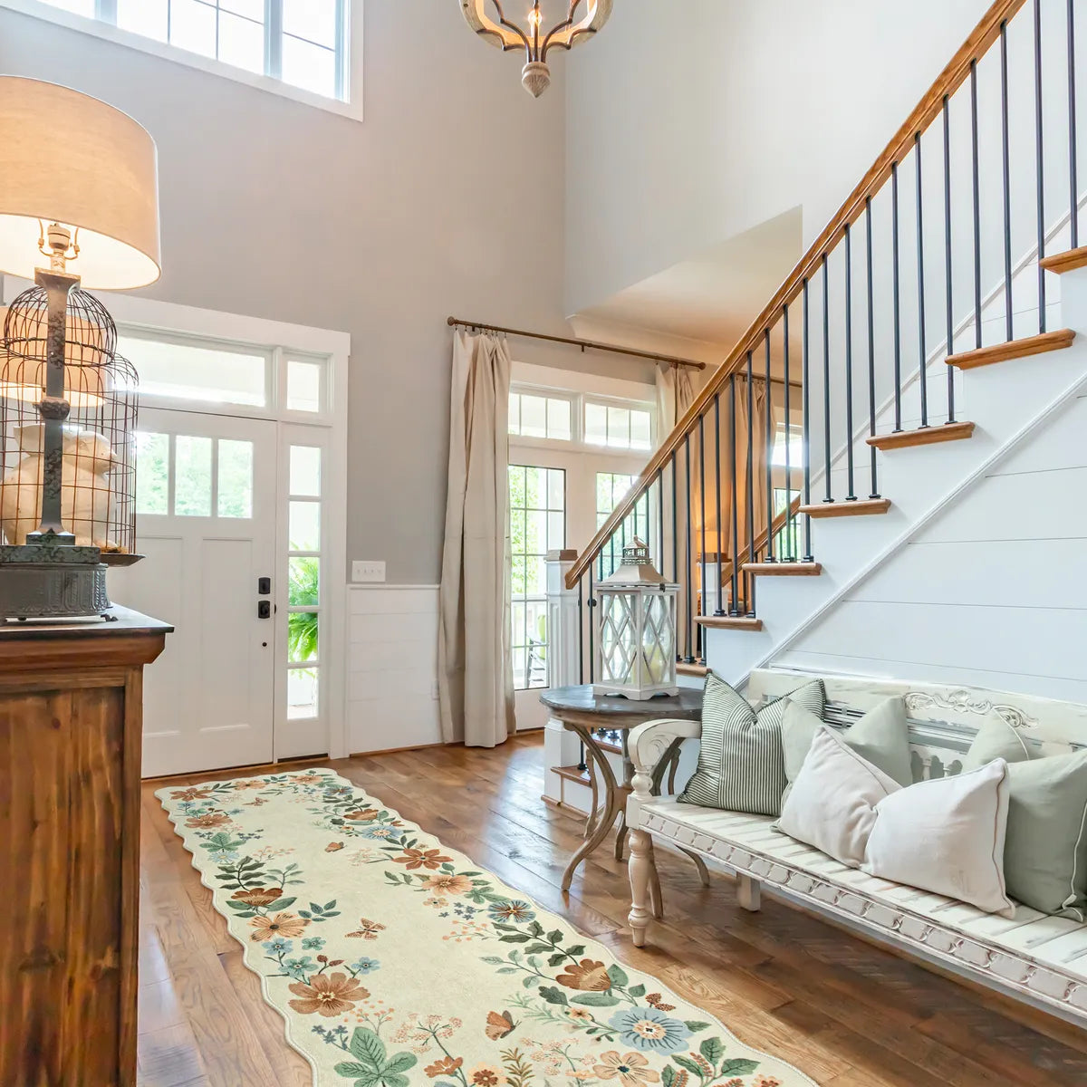 Flore Washable Boho Modern Parisian Floral Scalloped Beige Rug Area Rugs Lahome 2.5' x 8'