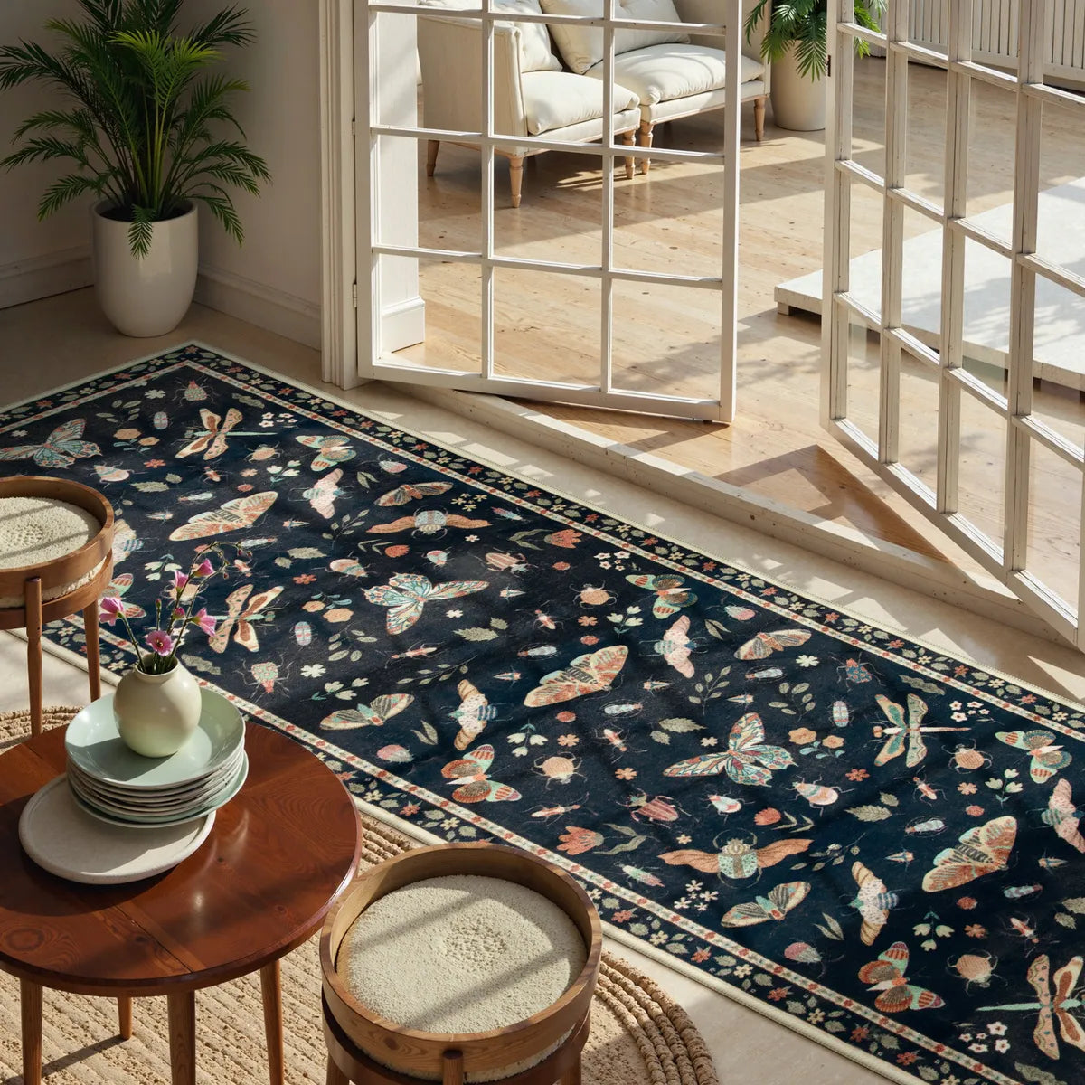 Vionnet Washable Modern Parisian Insect Black Rug Rugs Lahome