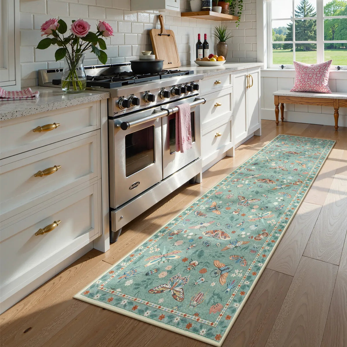 Vionnet Washable Modern Parisian Insect Light Green Rug Area Rugs Lahome