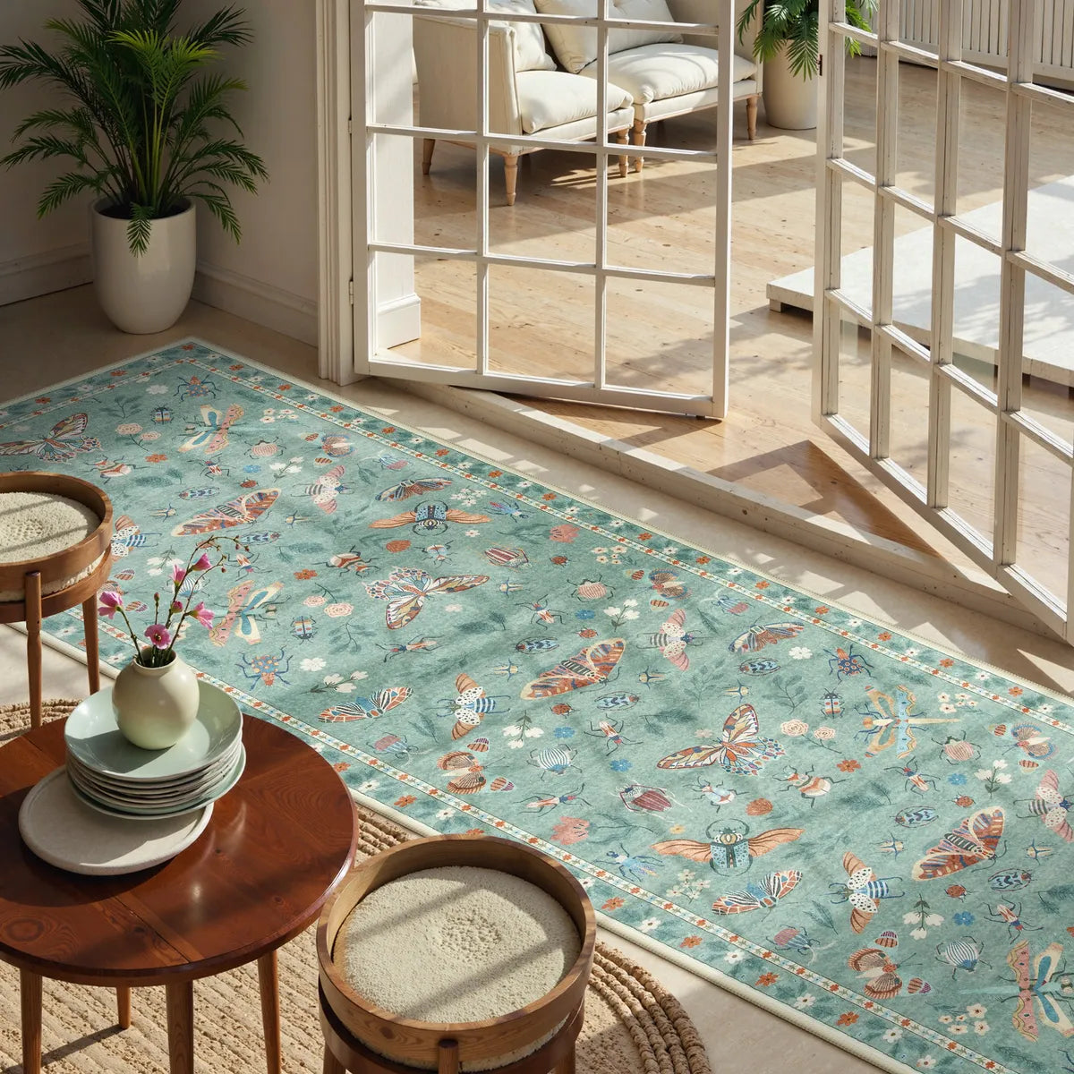 Vionnet Washable Modern Parisian Insect Light Green Rug Area Rugs Lahome