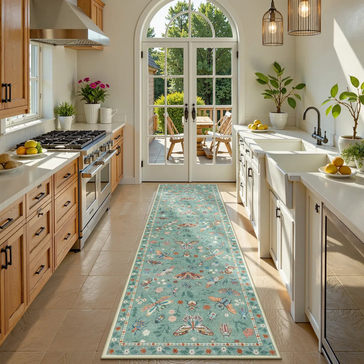 Vionnet Washable Modern Parisian Insect Light Green Rug Area Rugs Lahome 2'5" x 8'