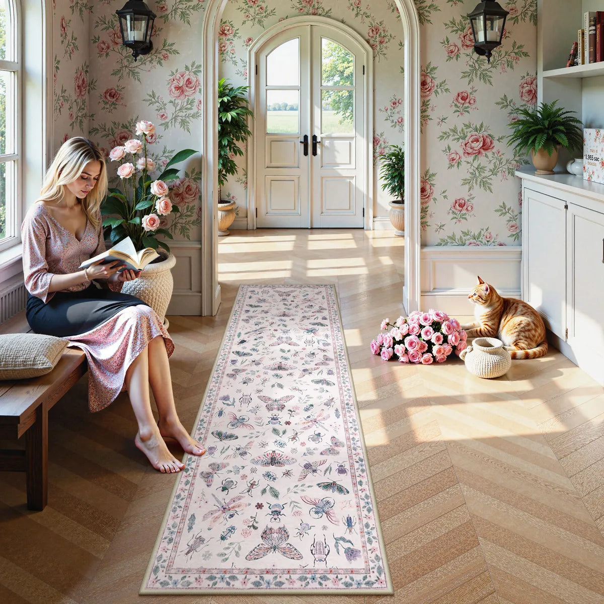 Vionnet Washable Modern Parisian Insect Light Pink Rug1 Area Rugs Lahome